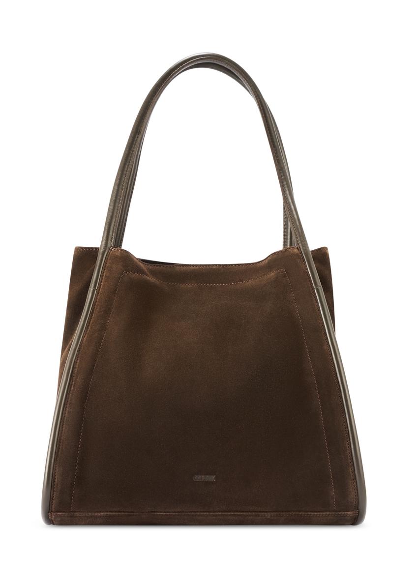 Veľká dámska kabelka z hnedého semišu TORES-1250-1I(W26) - pohľad spredu na produkt, na bielom pozadí.