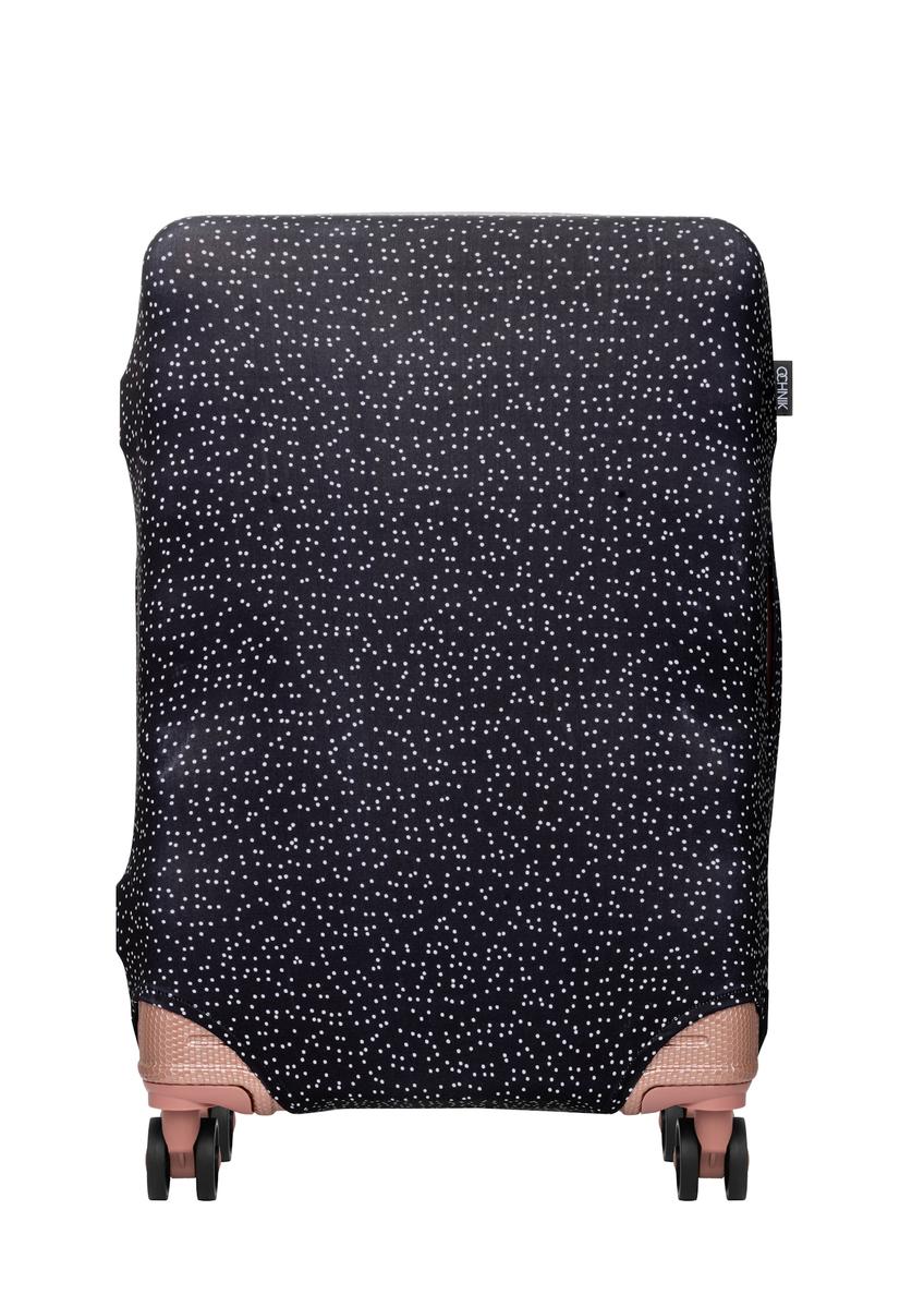 Stredne veľký obal na kufor s bodkami AW-013-0007-9P-M(W26), pohľad na produkt spredu na kufri.