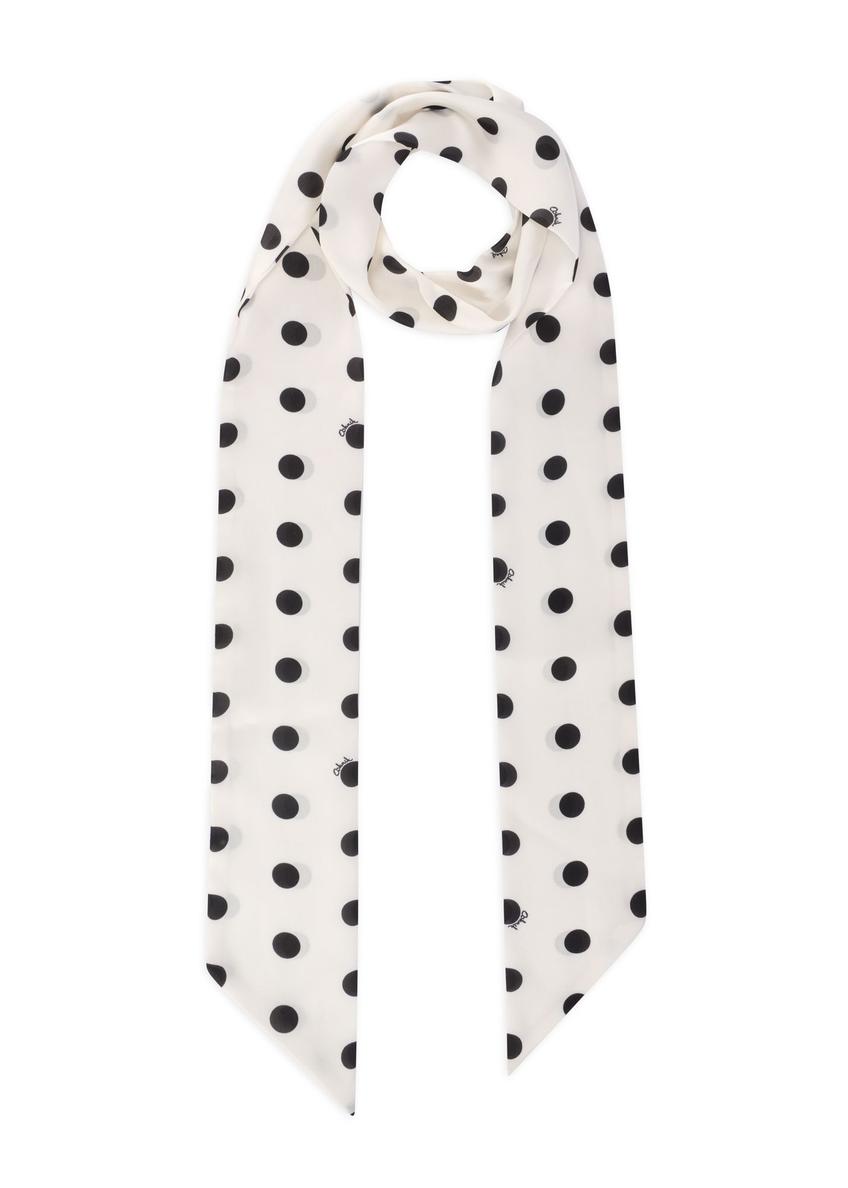 Dámska krémová šatka s bodkami SZADT-0187-0P(W26) - pohľad spredu na produkt, na bielom pozadí.