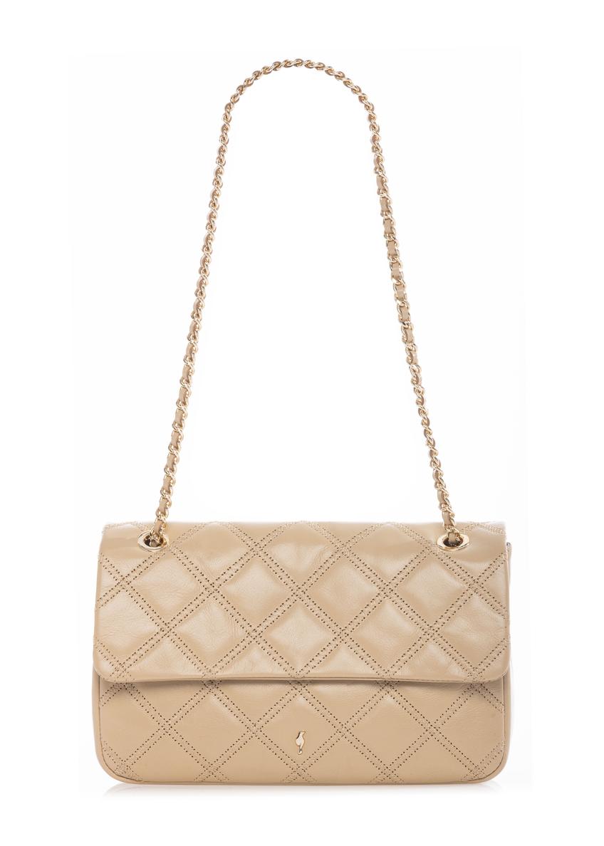 Bežová kožená dámska kabelka s retiazkou TORES-1110-1B(W26)