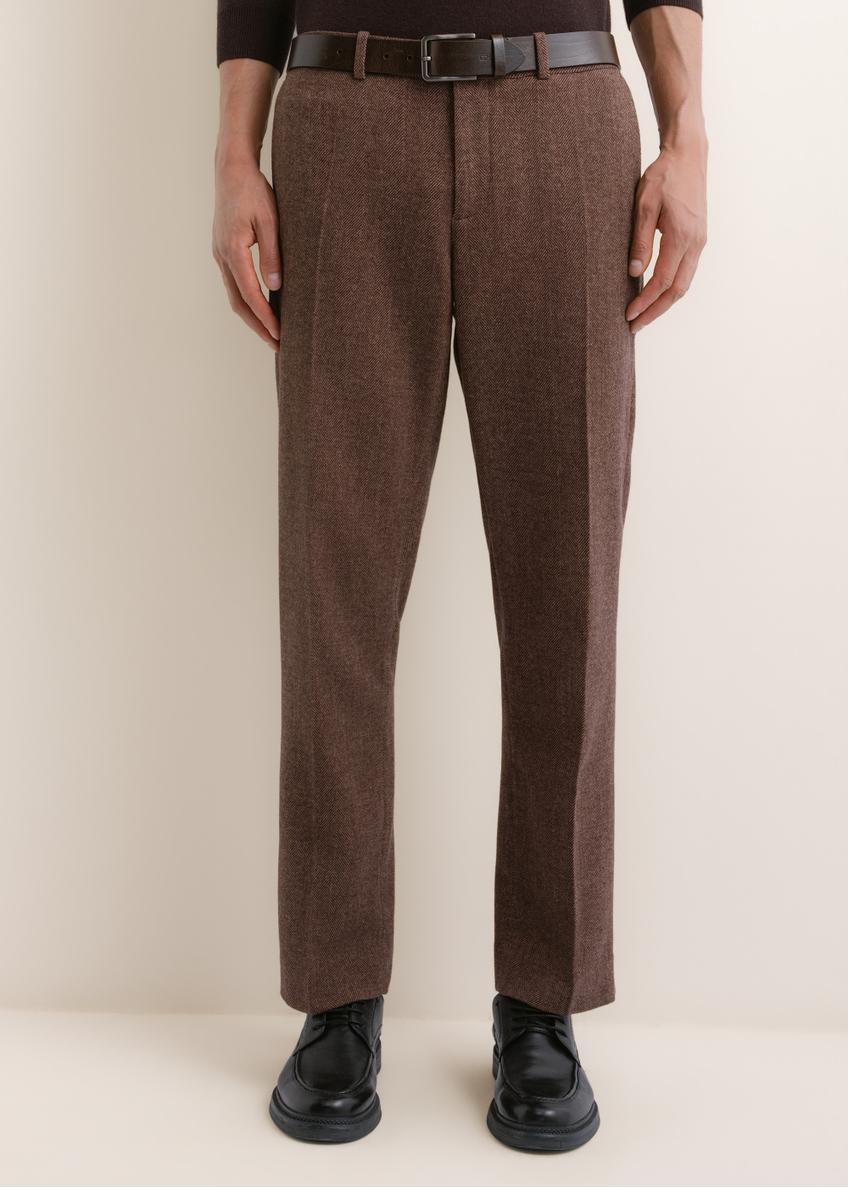 Elegantné hnedé pánske nohavice s vlnou SPOMT-0123-1I(Z26)