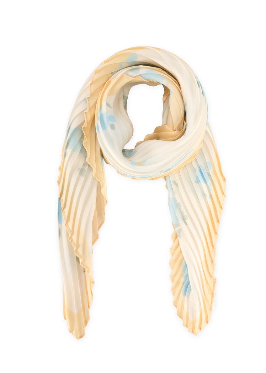 Dámska šatka s modrými kvetmi SZADT-0194-7P(W26), pohľad spredu na bielom pozadí.