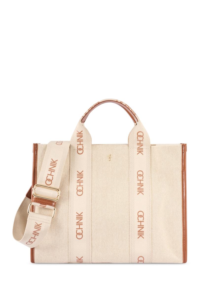 Béžová dámska taška TOREN-0288A-1E(W26), pohľad spredu na bielom pozadí.