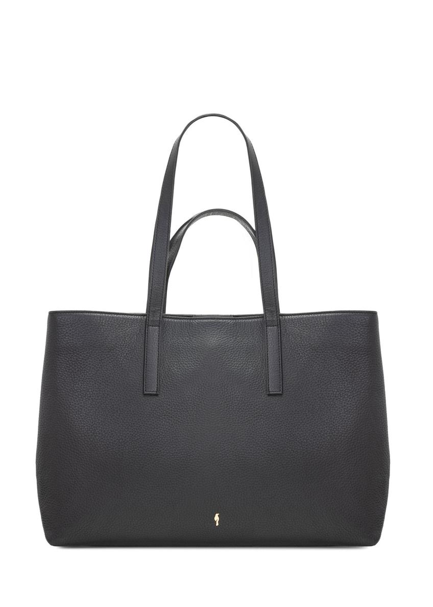 Čierna kožená nákupná taška TORES-1281-99(W26) - pohľad spredu na produkt, na bielom pozadí.