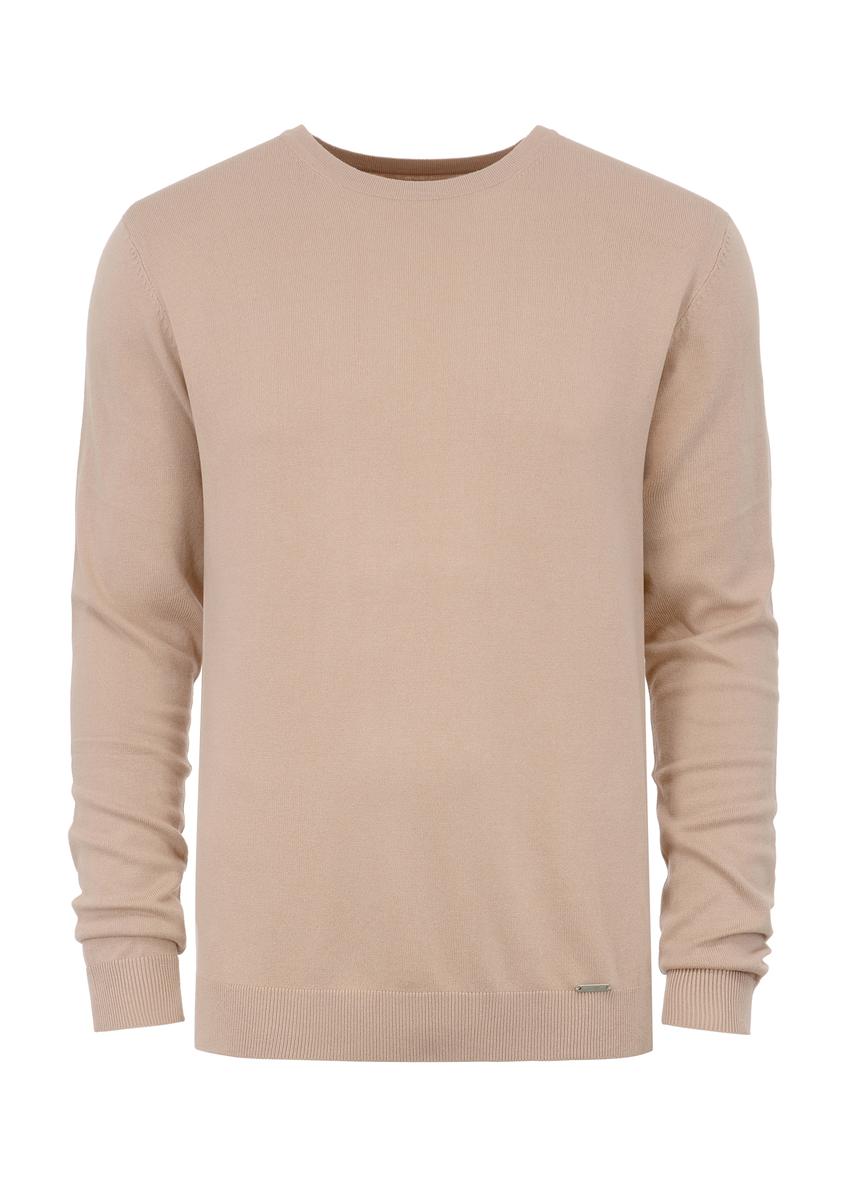 Béžový pánsky základný sveter SWEMT-0127-81(W23)-04