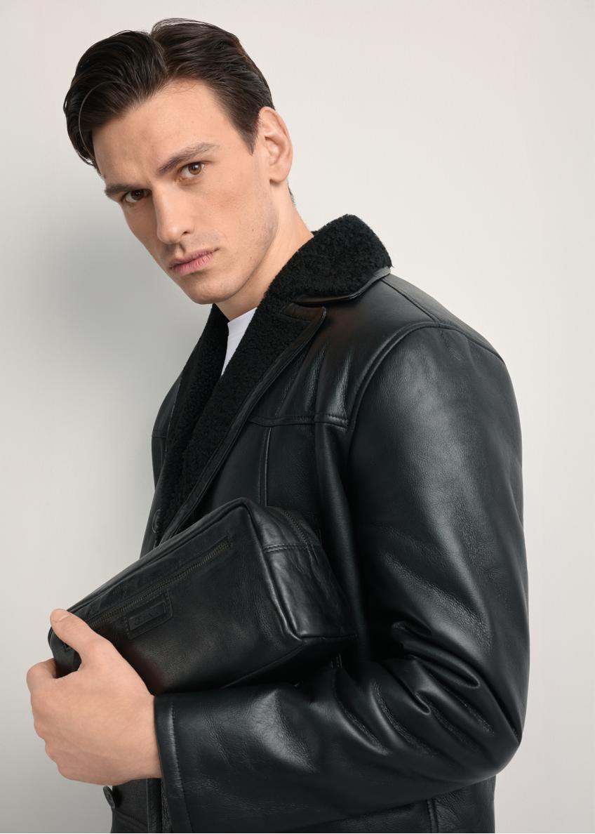 Čierna kožená pánska kozmetická taška TORMS-0422A-99(Z25)