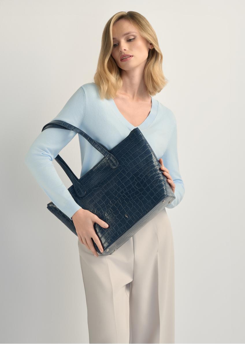 Dámska kožená  shopperka v tmavomodrej farbe TORES-0939F-7D(W26)