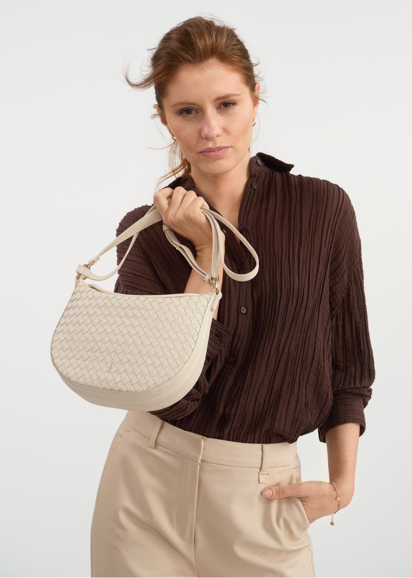 Krémová pletená kožená crossbody kabelka TORES-1109-12 (W25)