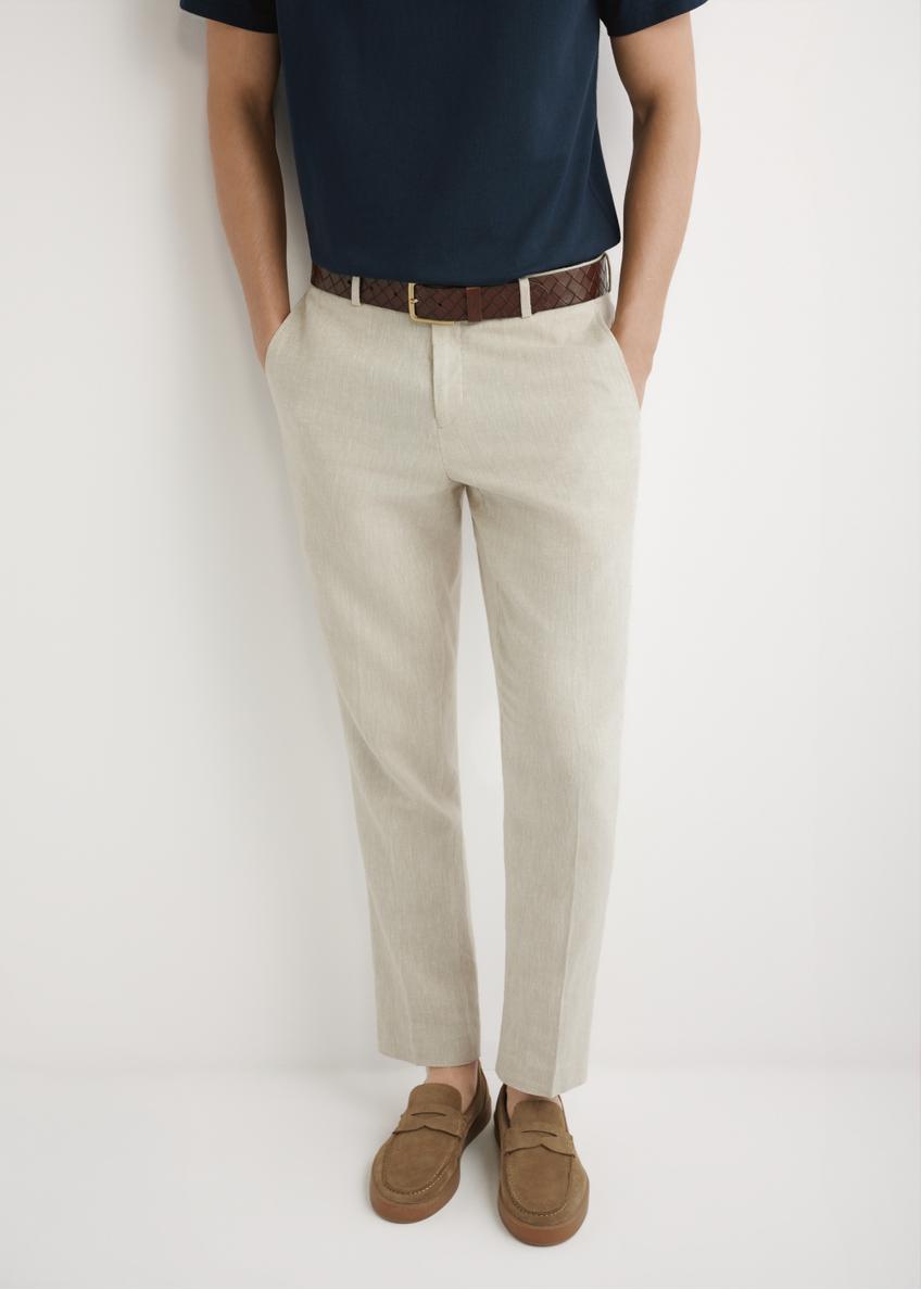 Pánske béžové nohavice do obleku SPOMT-0117-1B(W26)