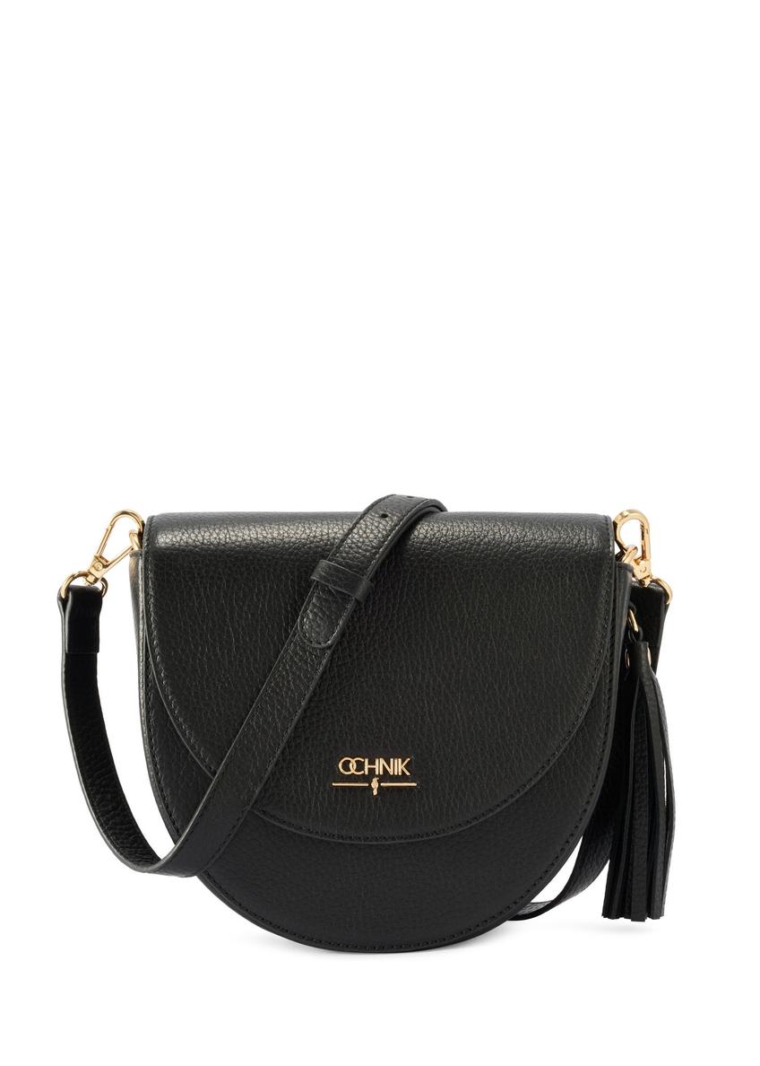 Dámska čierna kožená taška cez rameno TORES-1283-9I(W26) - pohľad spredu na produkt, na bielom pozadí.