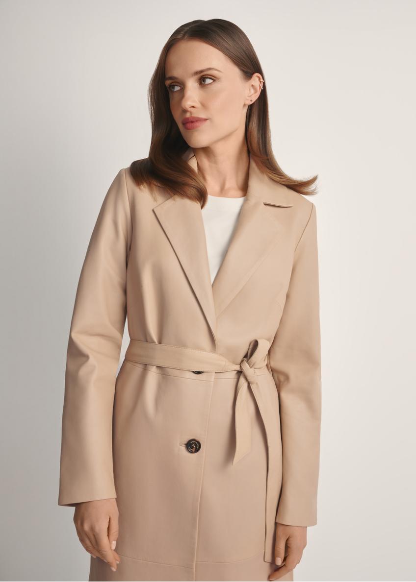 Dámsky béžový kožený kabát KURDS-0613-1B(W26)