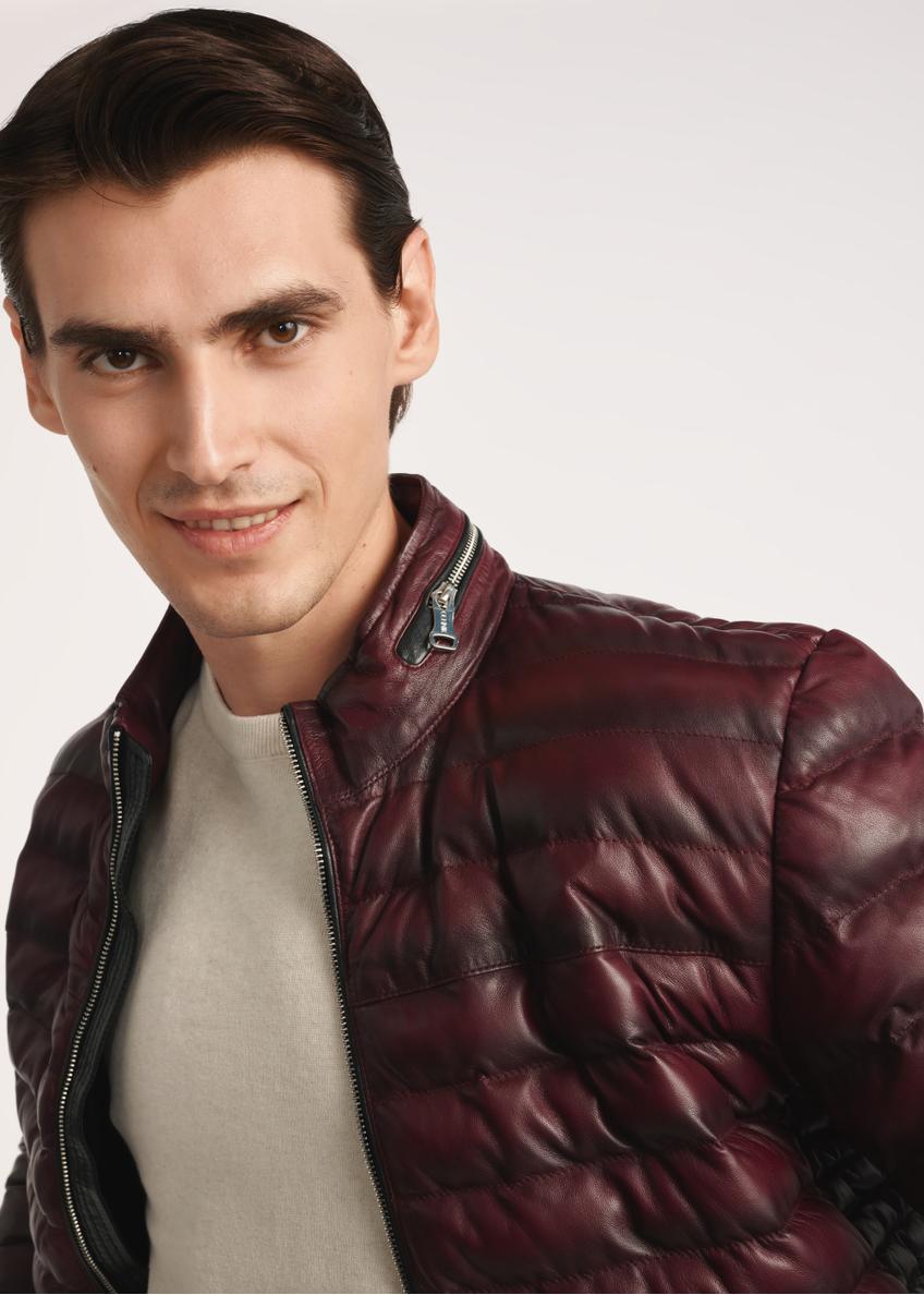 Bordová pánska kožená bunda so zateplením KURMS-0379-3359(Z25)