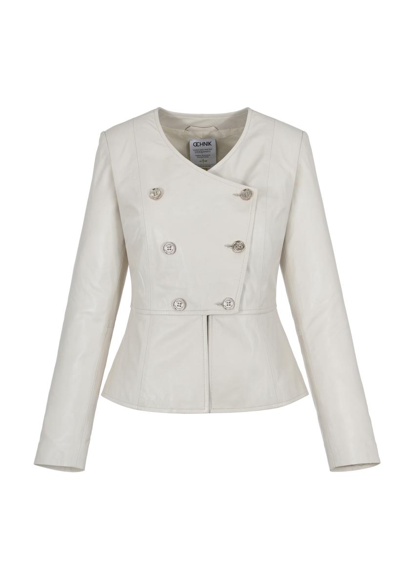 Dámska krémová krátka kožená bunda KURDS-0470-1367(W24)-04