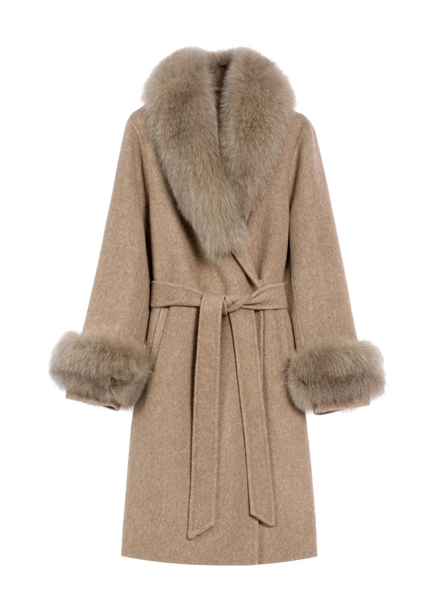 Dlhý dámsky vlnený kožuch v ťavej farbe FUTDF-0112-3181(Z25)