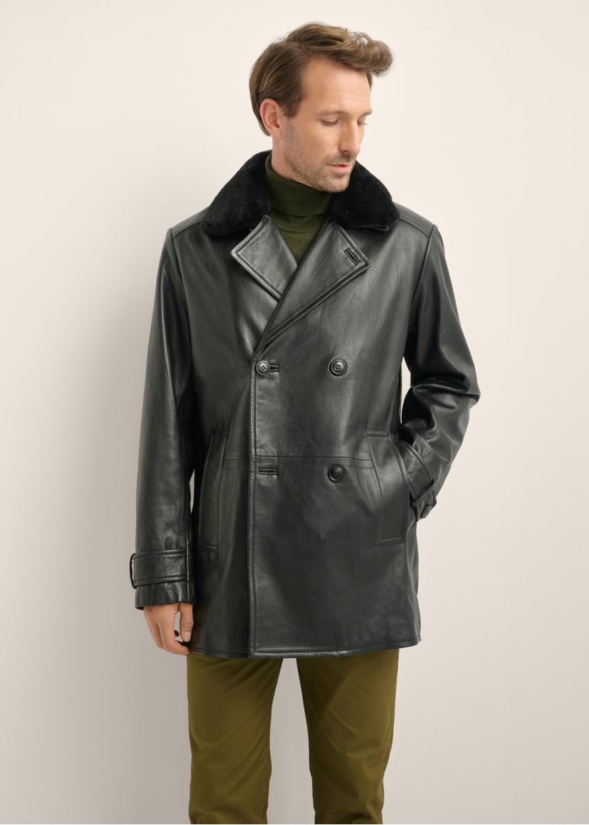 Čierny kožený pánsky kabát KURMS-0409-99(Z26)