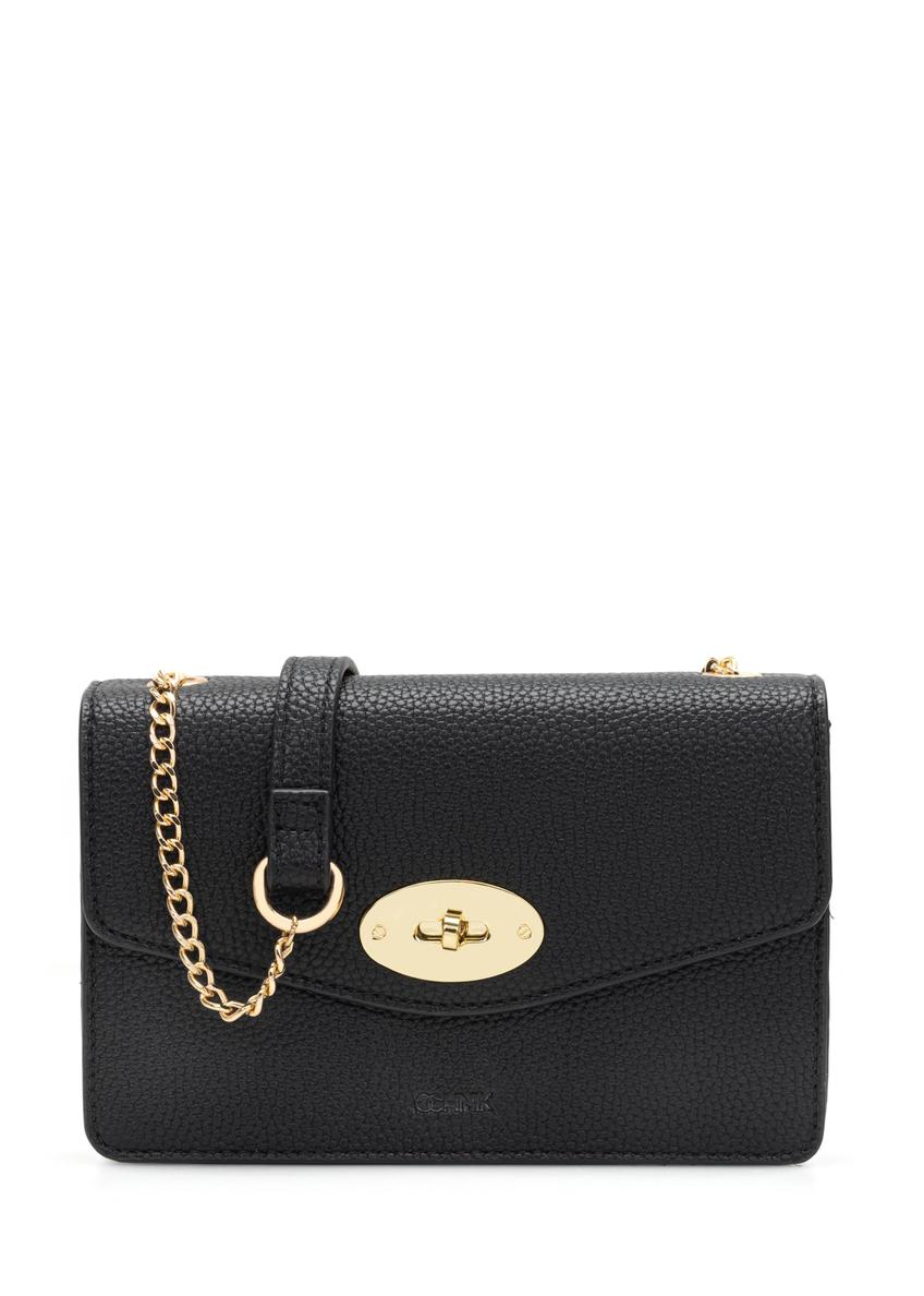 Čierna malá dámska kabelka TOREC-1141-9I(W26), pohľad spredu na bielom pozadí.