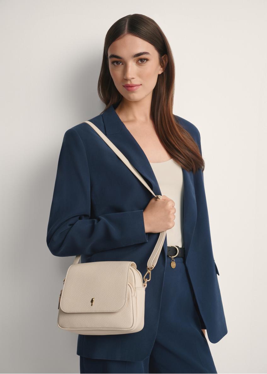 Kremová kožená dámska crossbody kabelka TORES-0958E-0B(W26)