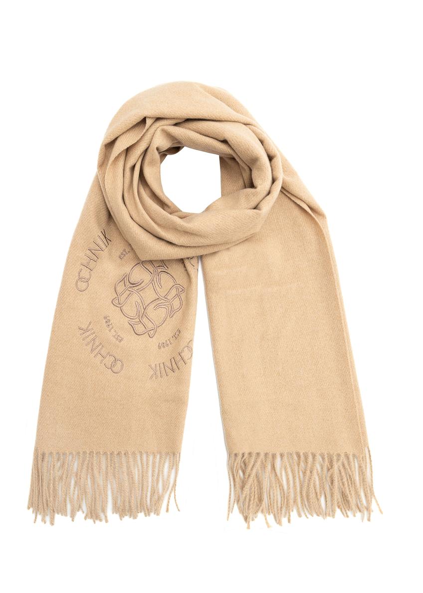 Béžová dámska šatka so zmesou vlny SZADT-0146-81(Z25), pohľad spredu na výrobok na bielom podklade.