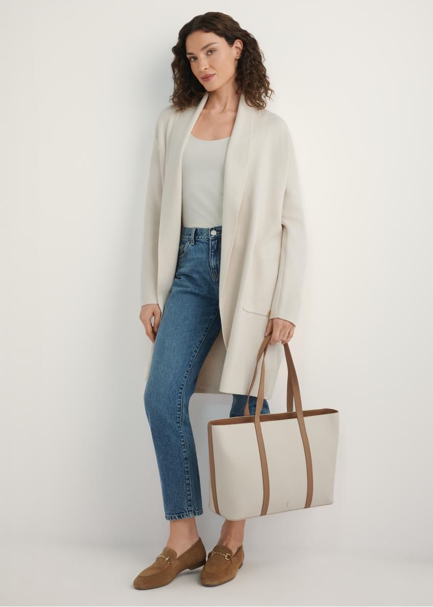 Kožená nákupná taška krémovej farby TORES-1273-0B(W26)