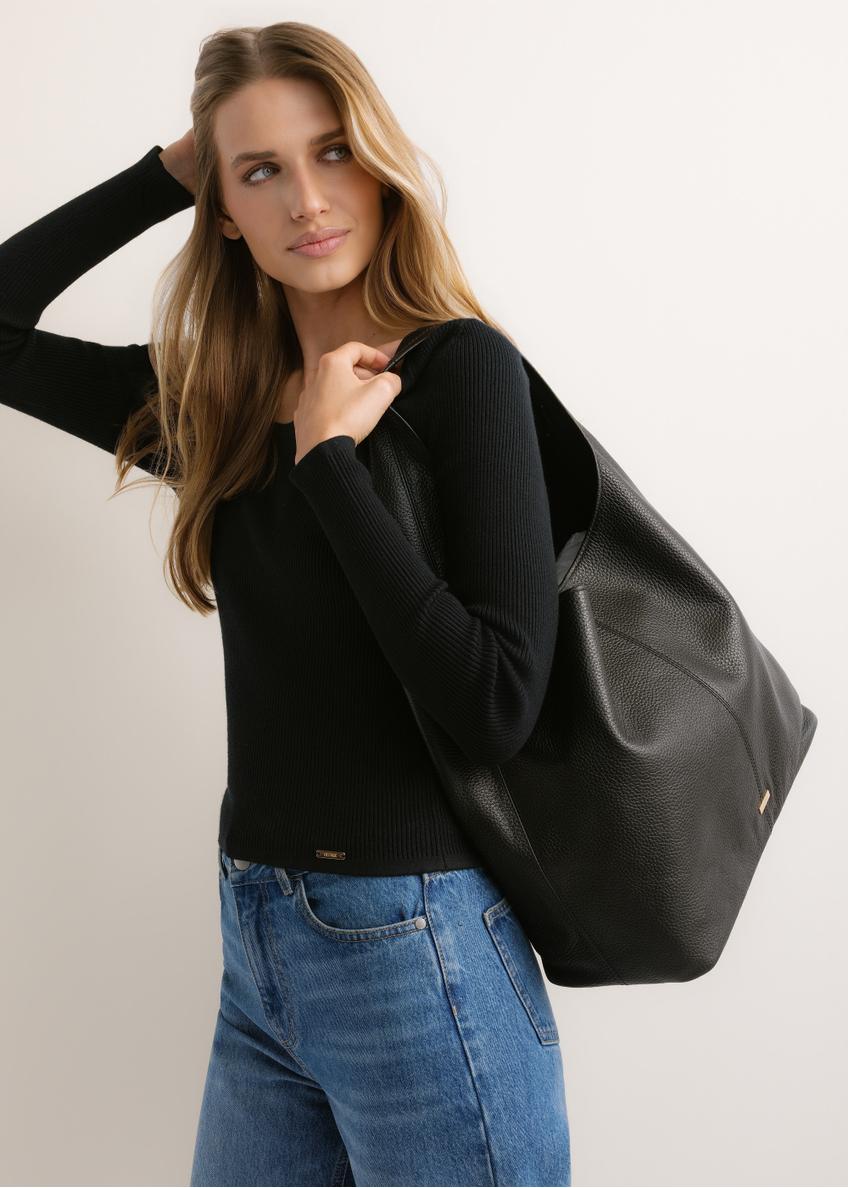 Čierna kožená kabelka shopper TORES-1372-9I(Z26)