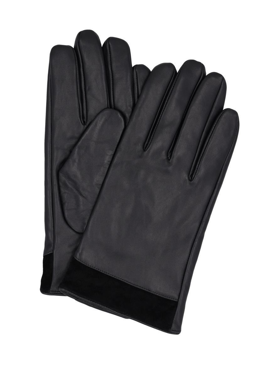 Pánske čierne kožené rukavice REKMS-0090-99(Z26), pohľad na produkt zhora, na bielom pozadí.