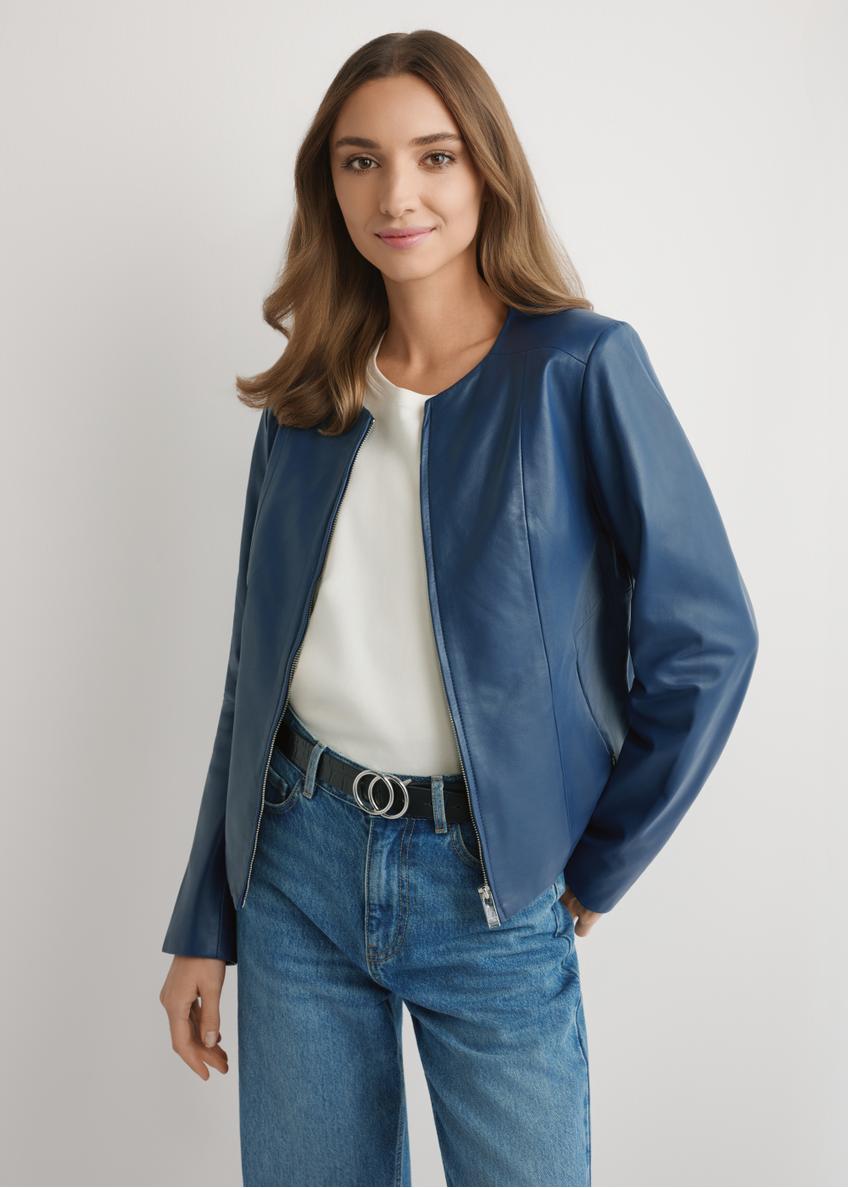 Granatowa skórzana kurtka damska KURDS-0532-7D(W26)