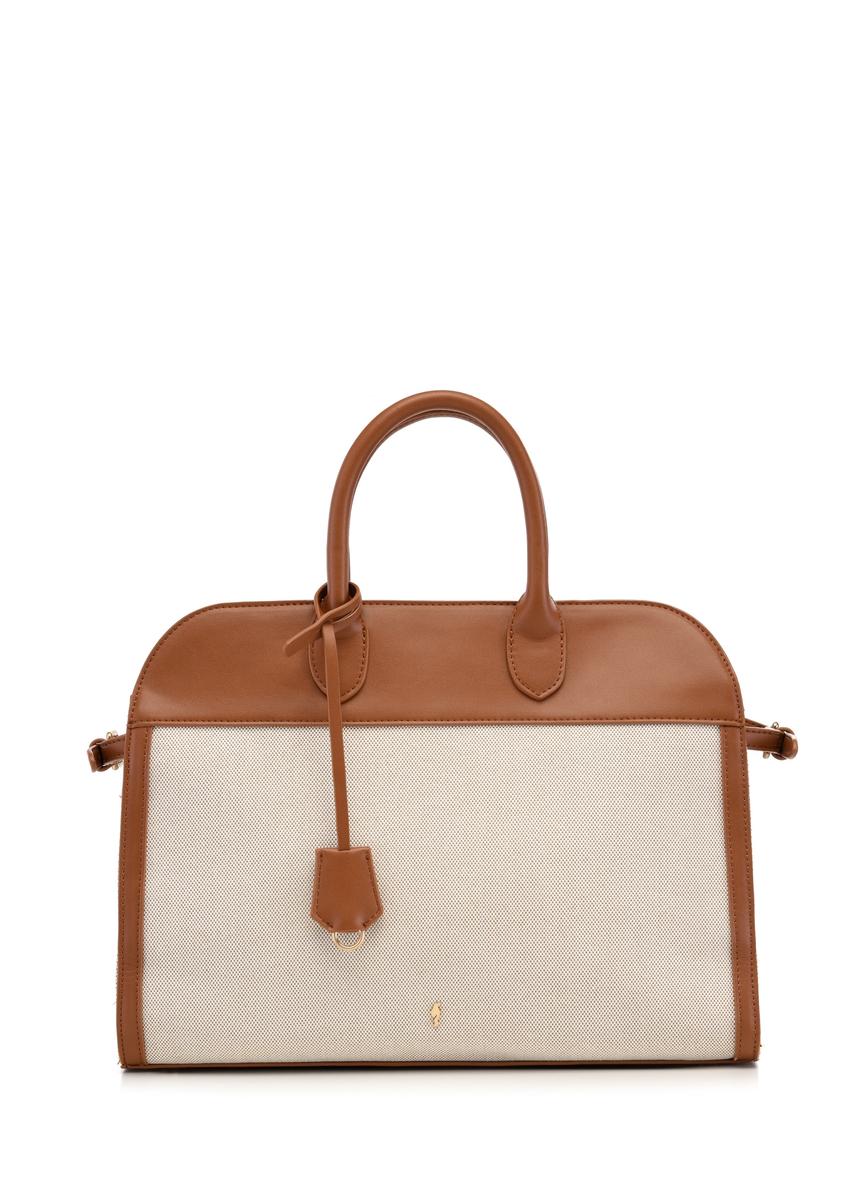 Béžová veľká dámska kabelka TOREC-1202-0P(W26), pohľad spredu na bielom pozadí.