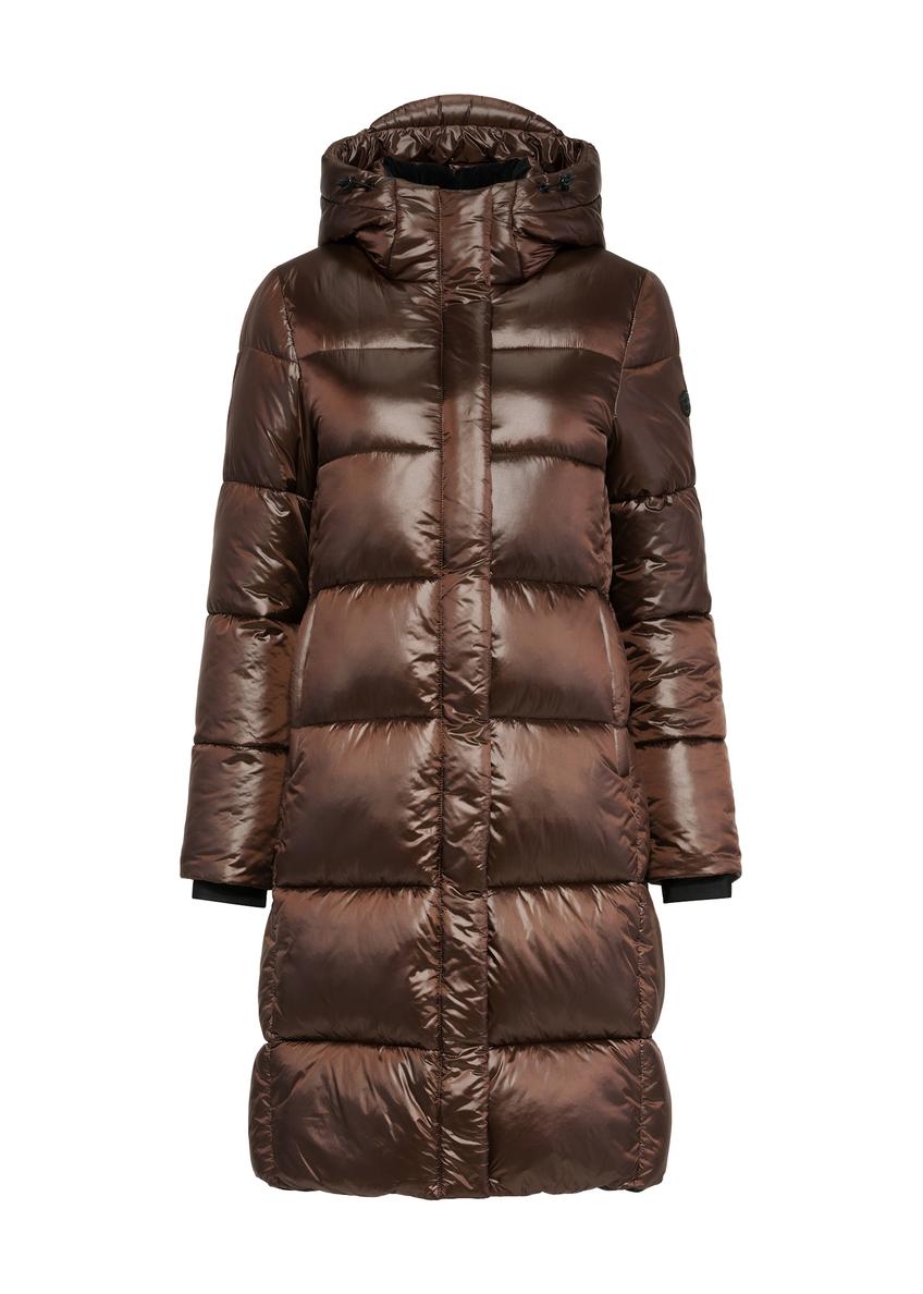 Hnedá dlhá dámska zimná bunda KURDT-0531-89(Z25)