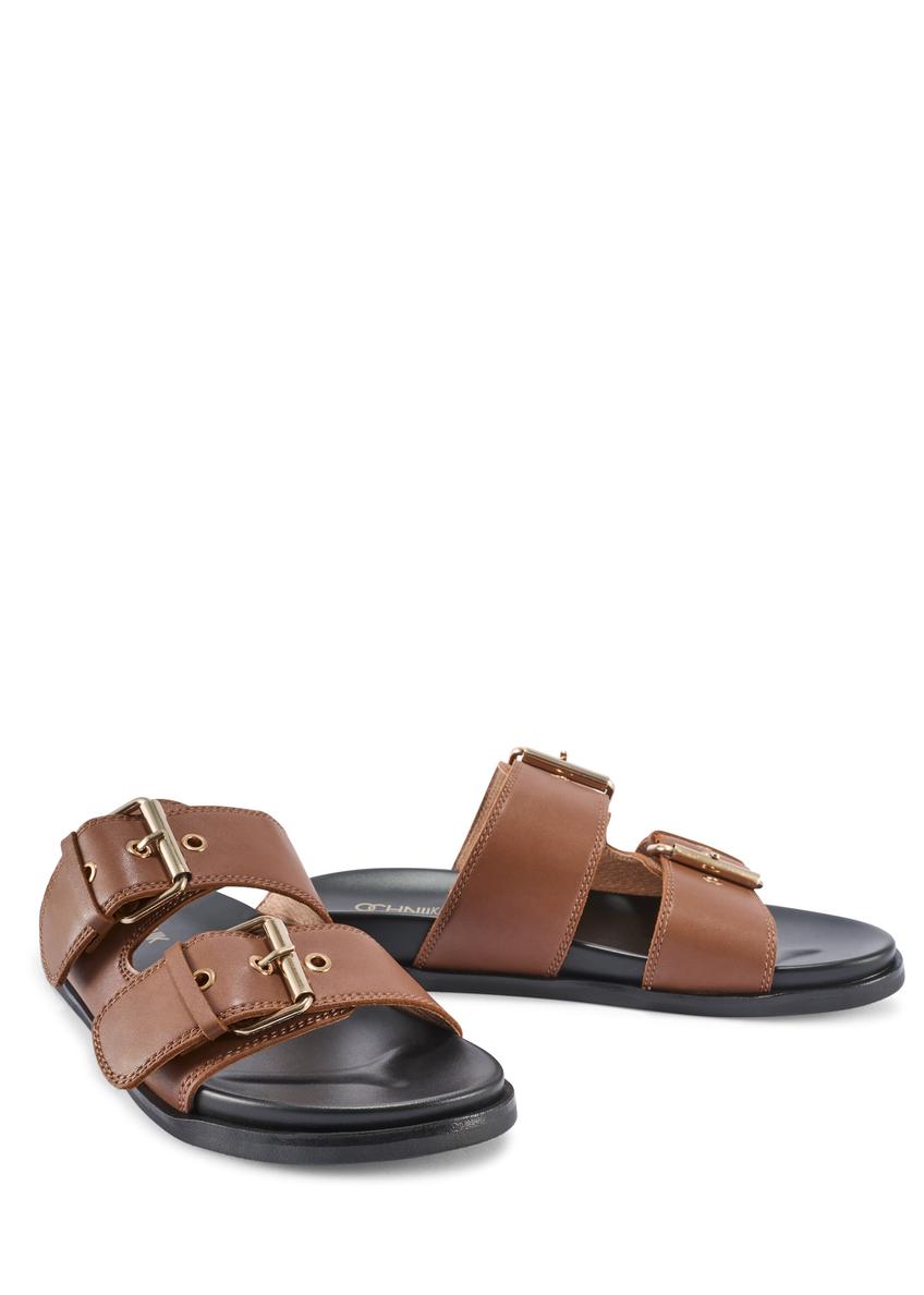 Kožené dámske šľapky vo farbe camel BUTYD-1161-1D(W26)