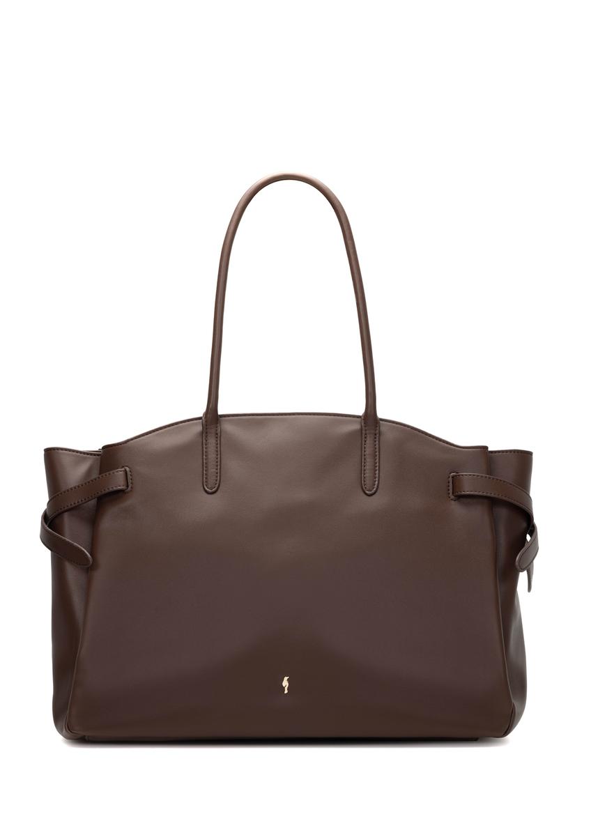 Veľká hnedá dámska kabelka TOREC-1135-1H(W26), pohľad spredu na bielom pozadí.