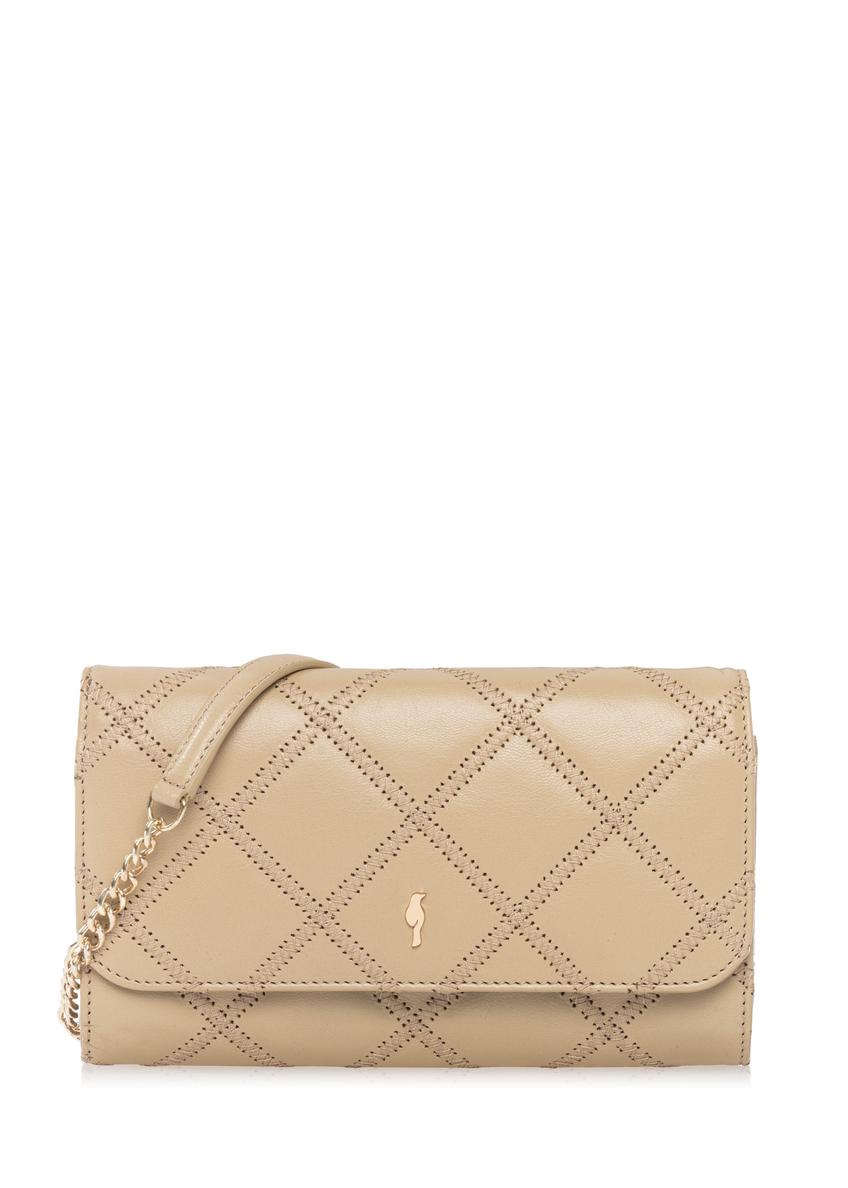 Malá béžová kožená dámska kabelka TORES-1043-1B(W26) - pohľad spredu na produkt, na bielom pozadí.