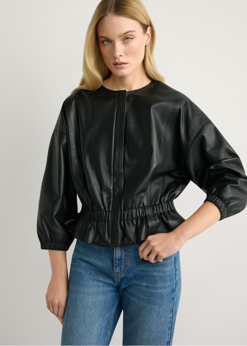 Dámska čierna kožená bunda KURDS-0570-99(W26)