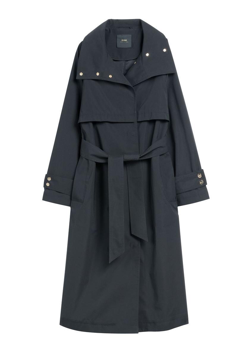 Čierny dlhý dámske kabát KURDT-0653-99(W26)