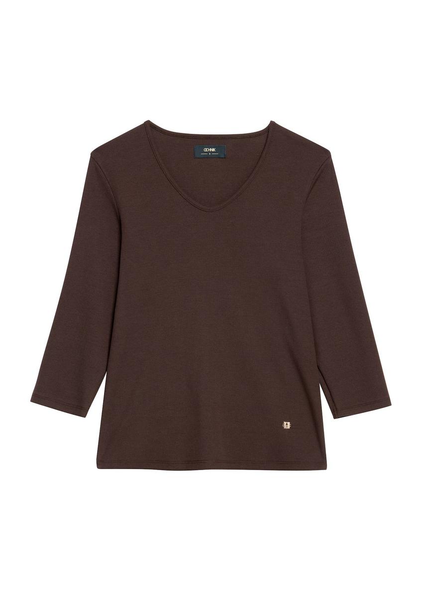 Hnedá dámska blúzka s výstrihom V-neck LSLDT-0036-1I(W26)