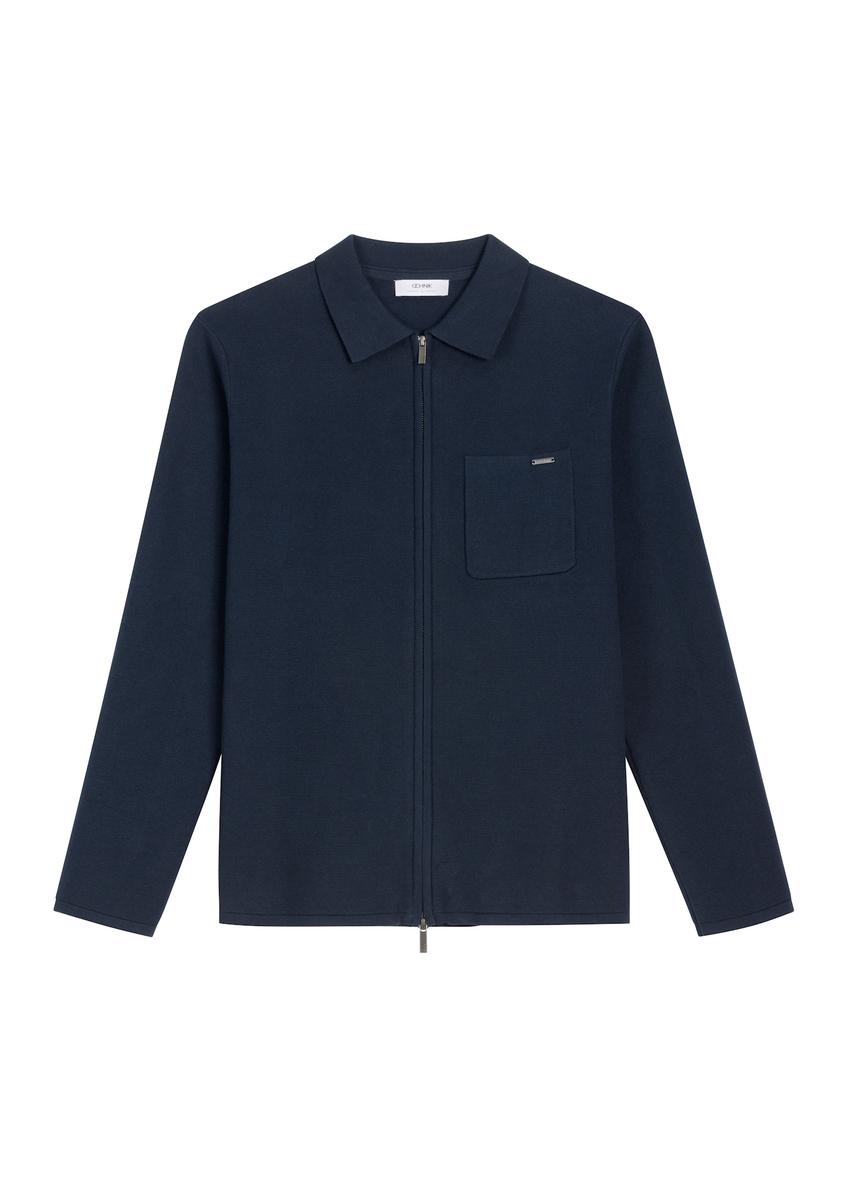 Tmavo modrý bavlnený pánsky sveter na zips SWEMT-0192-7E(Z26)