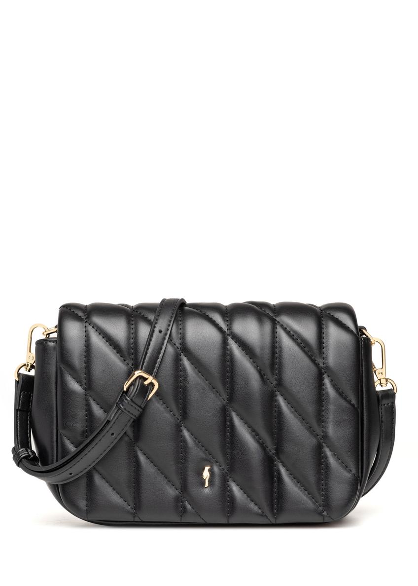 Čierna dámska kabelka s prešívaním TOREC-1151-99(W26), pohľad spredu na bielom pozadí.