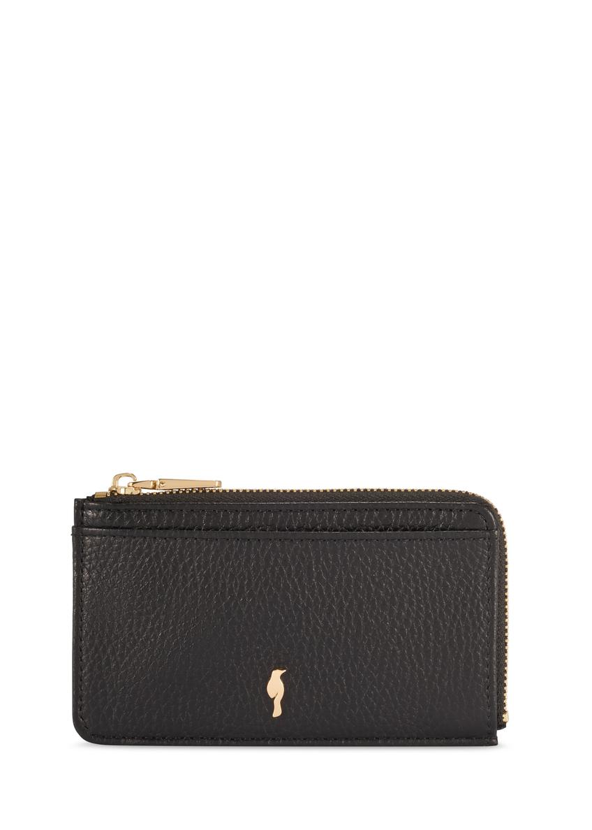 Čierna malá kožená dámska peňaženka PORES-0978R-9I(W26), pohľad spredu na bielom pozadí.