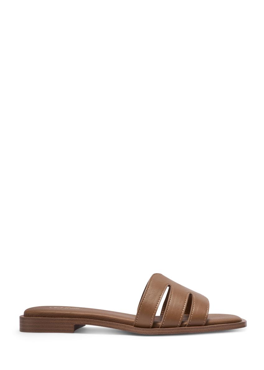 Dámske kožené žabky v ťavej farbe BUTYD-1224-1D(W26), bočný pohľad na produkt na bielom pozadí.