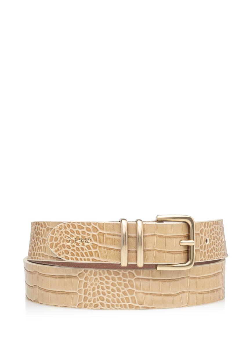 Dámsky kožený opasok béžovej farby PASDS-0341-1A(W26), pohľad spredu na bielom pozadí.