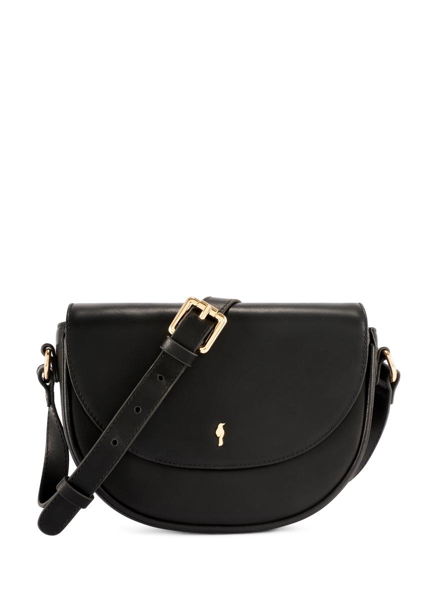 Čierna kožená malá kabelka TORES-1260-99(W26) - pohľad spredu na produkt, na bielom pozadí.