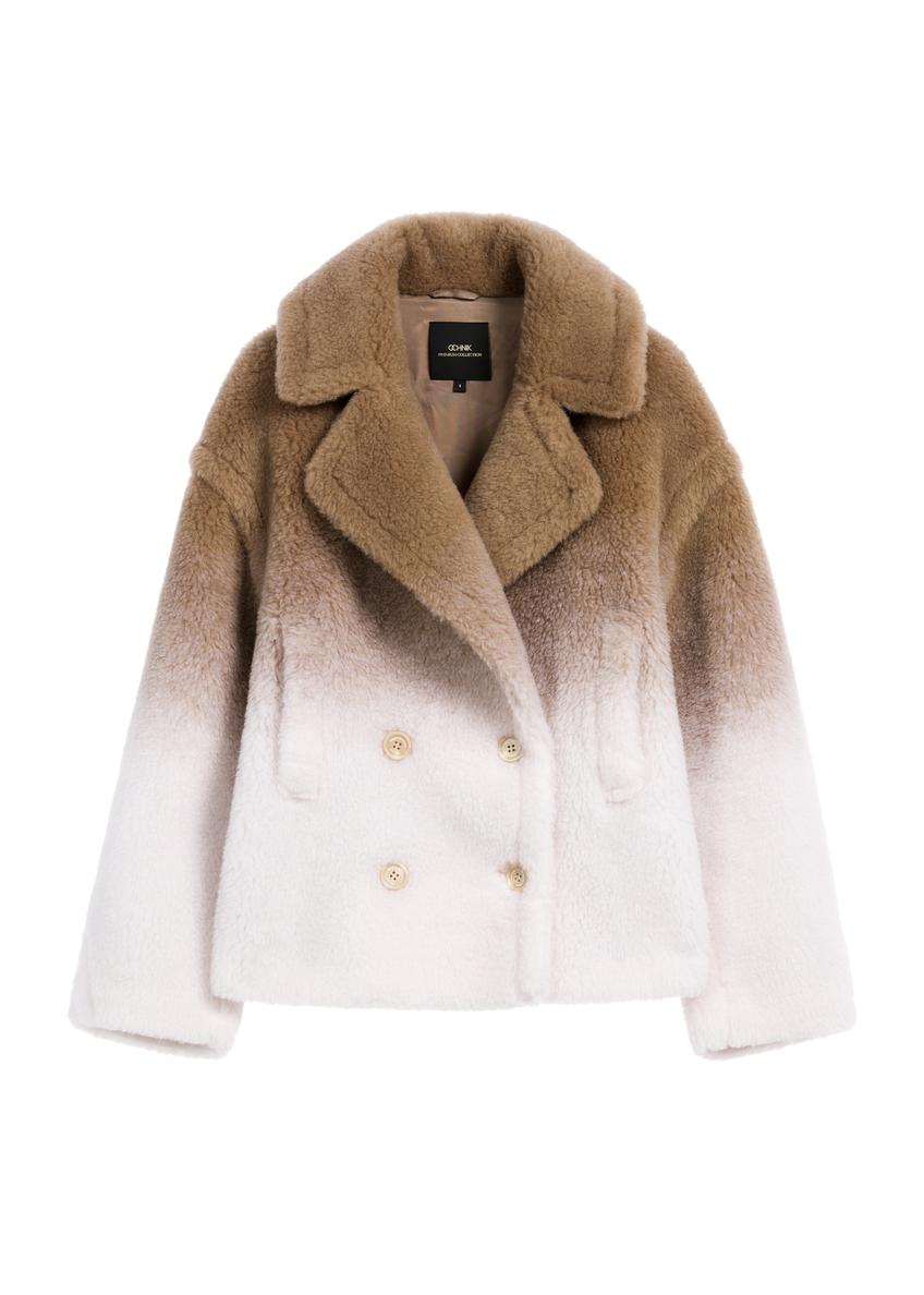 Dámsky vlnený kožuch béžovej farby FUTDW-0036-81(Z25)