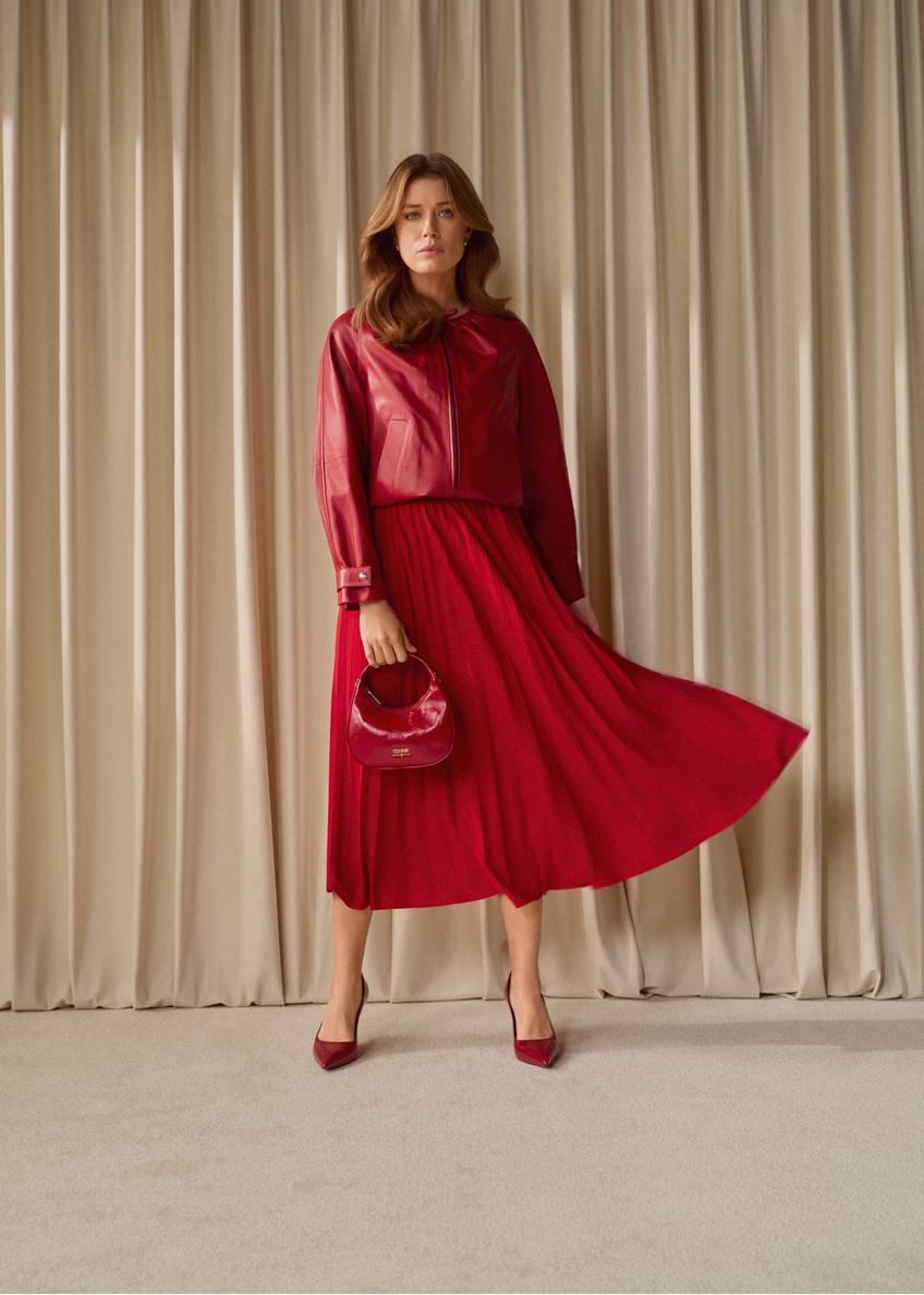 Červená plisovaná midi sukňa SPCDT-0096-4B(W26)