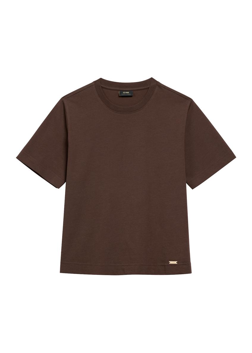 Dámske hnedé bavlnené tričko TSHDT-0138-1I(W26)