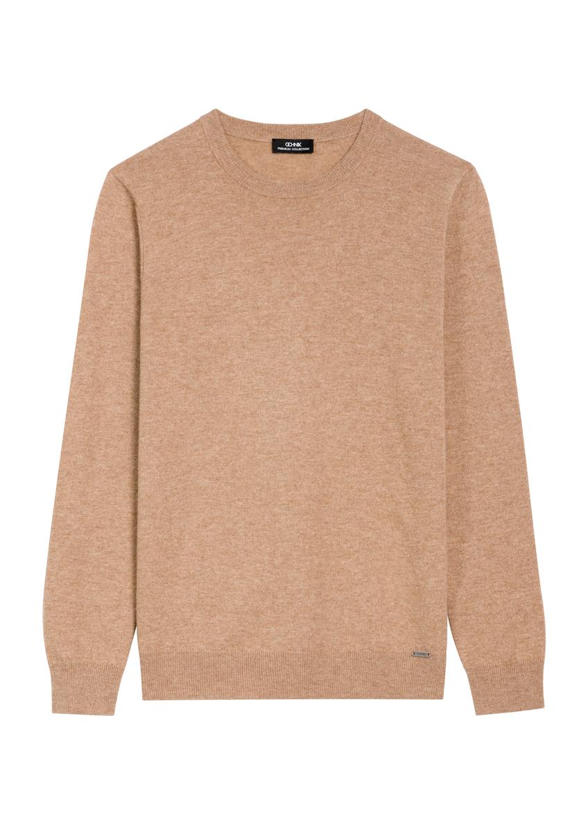 Pánsky vlnený pulóver v ťavej farbe s kašmírom  SWEMT-0186-24(Z25)