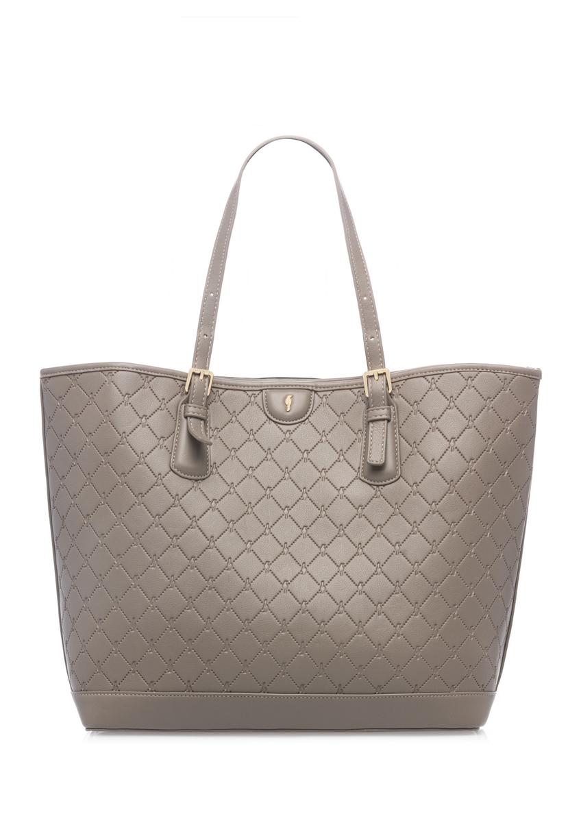 Svetlohnedá nákupná taška s monogramom TOREC-1181-1K(W26) - pohľad spredu na produkt, na bielom pozadí.