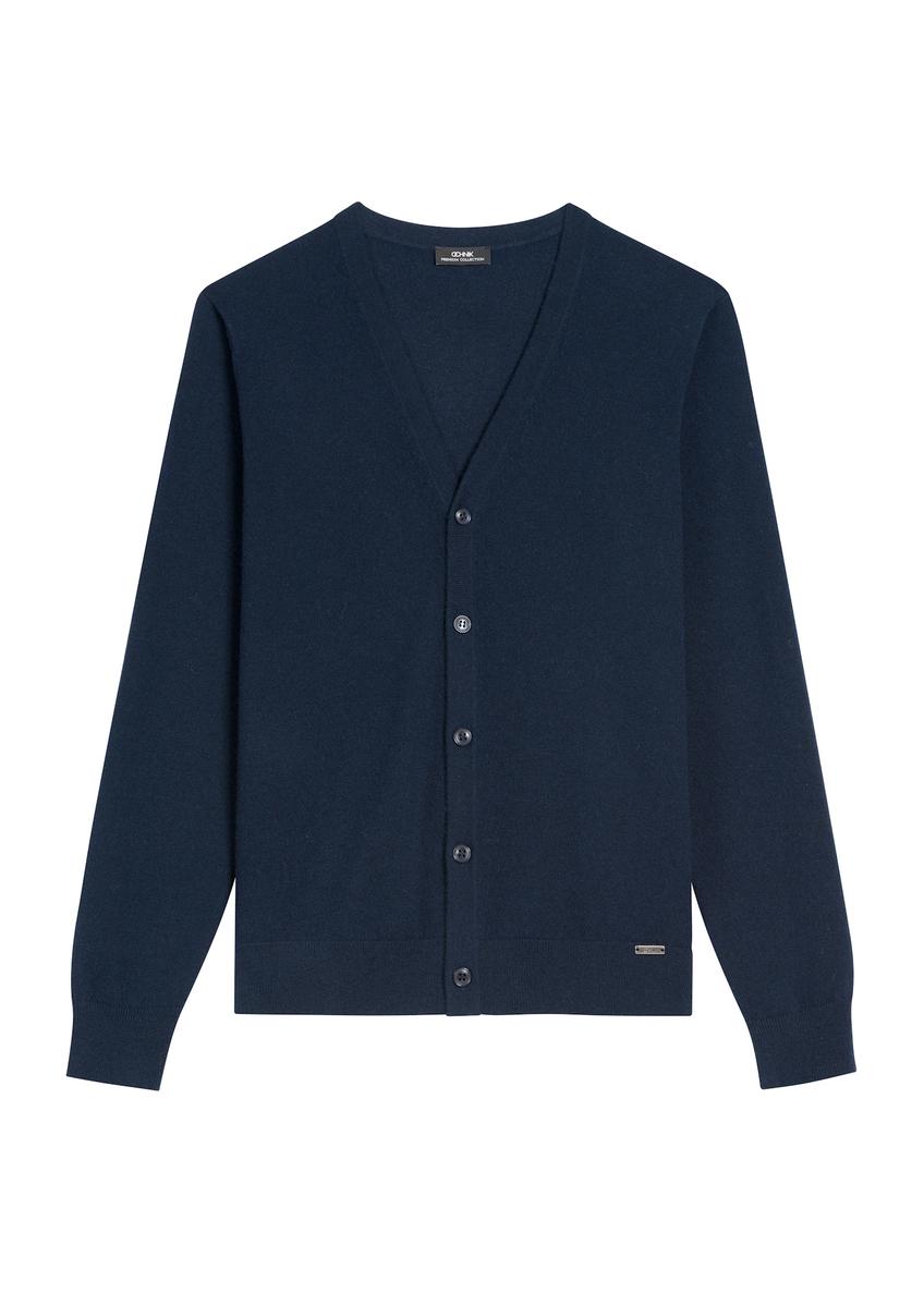 Pánsky vlnený kardigan v námorníckej farbe s kašmírom KARMT-0005-68(Z25)