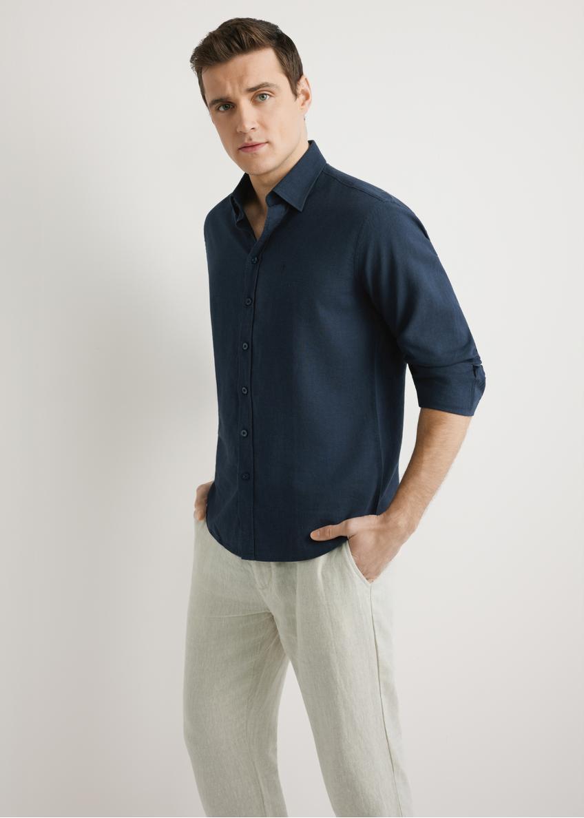 Tmavomodrá pánska ľanová košeľa KOSMT-0362-7E(W26)