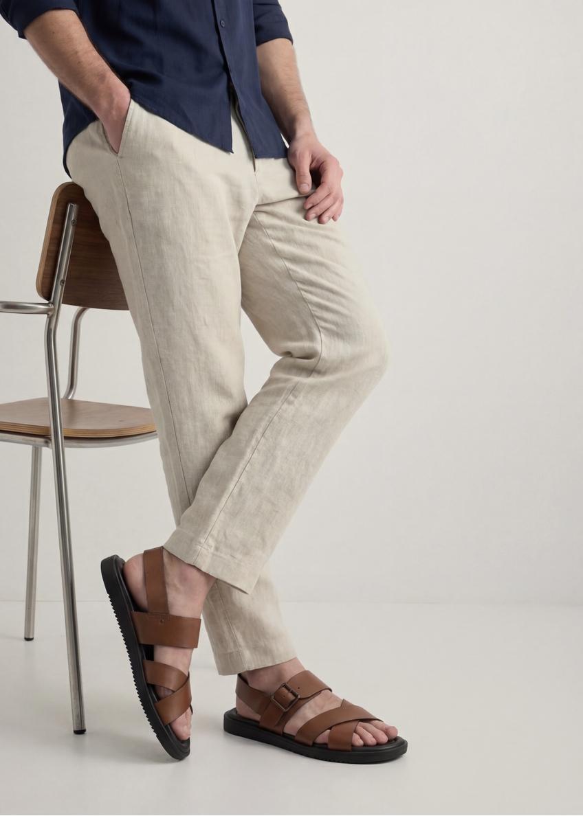 Pánske kožené sandále v koňakovej farbe BUTYM-0537-1F(W26)