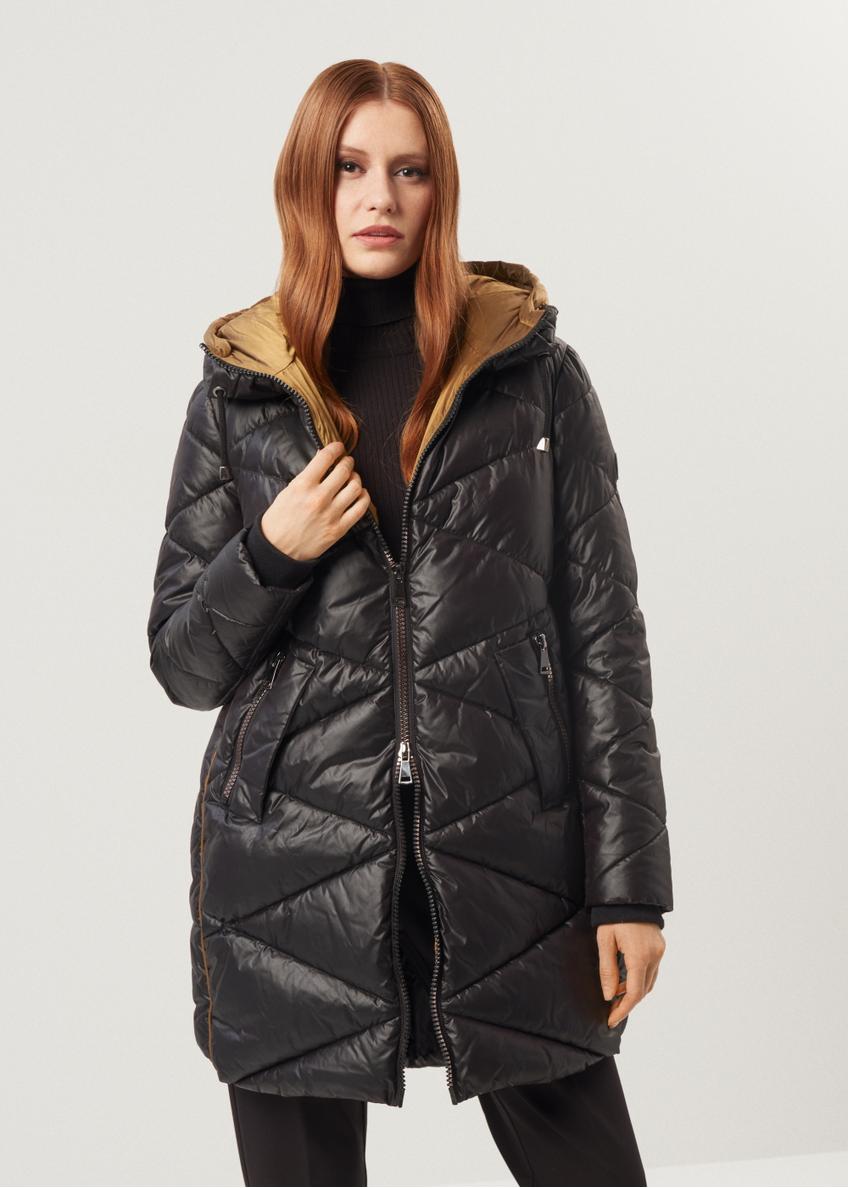 Čierno-zlatá dámska bunda s kapucňou KURDT-0381-99(Z23)-01