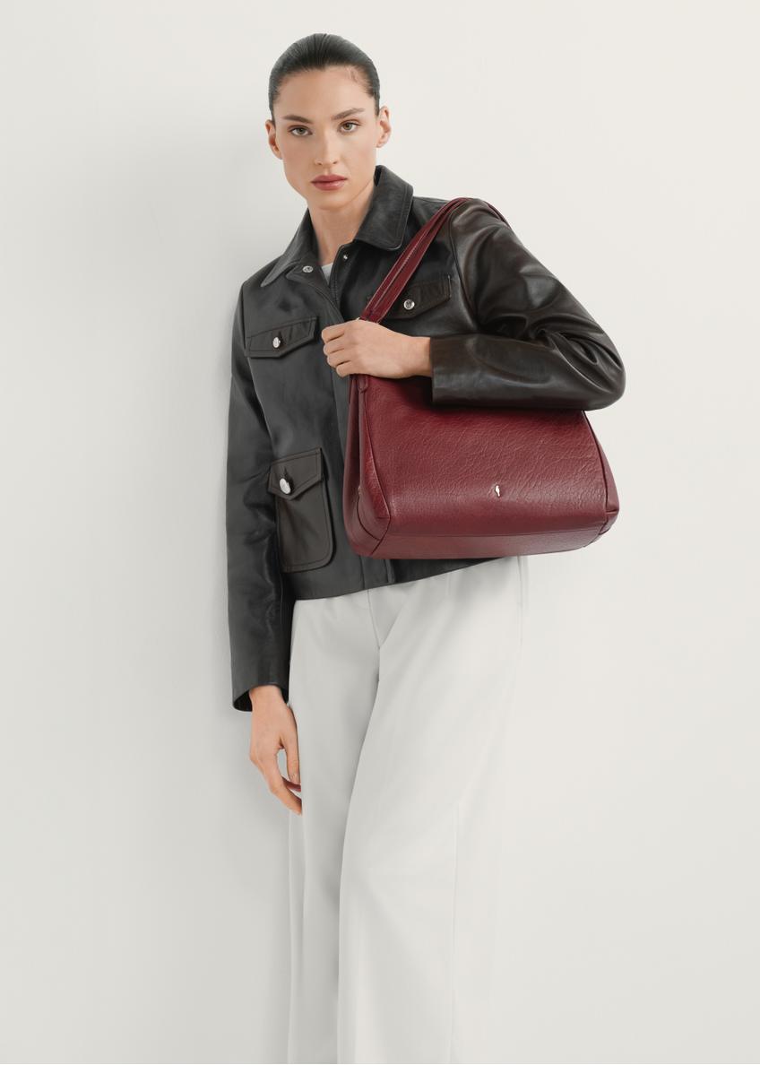 Tmavočervená kožená dámska taška shopper TORES-0636D-4C(W26)